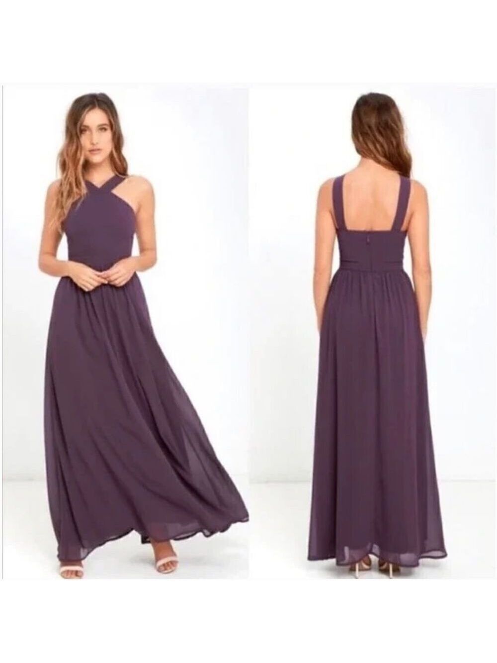 Lulu’s Air Of Romance Dusty Purple Halter Neckline Maxi Dress